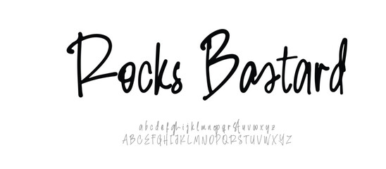 Rocks Bastard Script Elegant Signature Typeface. Lettering signature font isolated on background. brush style alphabet. Vector logo letters.	