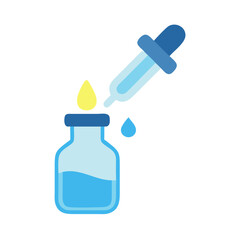 Dropper dispensing liquid into a bottle, flat design illustration
