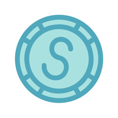 Simple flat stylized blue token with letter S icon
