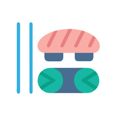 Minimalist sushi set with chopsticks isolated on black background