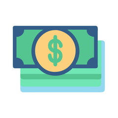 Stylized depiction of paper currency and golden coin