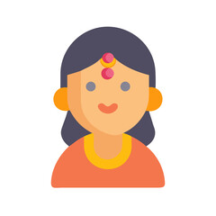 Flat vector illustration of Indian woman with traditional bindi