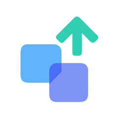 Abstract data transformation diagram with overlapping squares and arrow