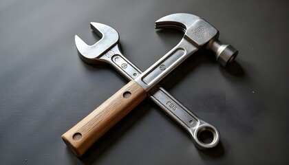 Hammer and Wrench Crossed on Dark Surface for Tool Concept