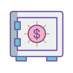 Safe with dollar sign flat illustration on black background