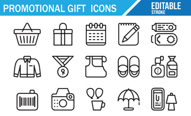 Editable Promotional Gift Icons Set for Marketing and Corporate Branding