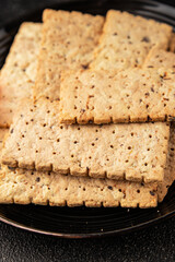 cracker whole grain healthy food durum wheat cookies tasty snack fresh delicious gourmet food background on the table rustic top view copy space