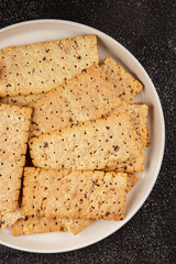 cracker whole grain healthy food durum wheat cookies tasty snack fresh delicious gourmet food background on the table rustic top view copy space
