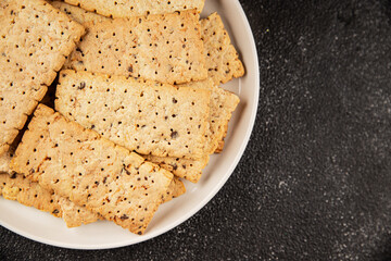 cracker whole grain healthy food durum wheat cookies tasty snack fresh delicious gourmet food background on the table rustic top view copy space