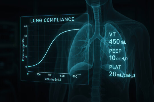 Lung Compliance Illustration with Respiratory Parameters, medical data visualization [Illustration]