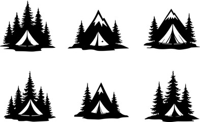 Vintage Camping Scene Silhouette Set"