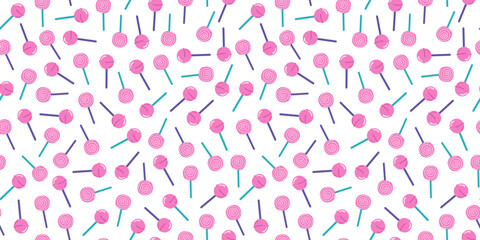 Candy, pattern. Lollipops, caramel, dessert. The sweetest day. Sweets Day. Food, sweets. Confectionery. Holiday decor, wallpaper. Seamless background.