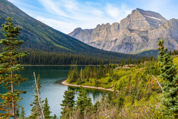 Lake Josephine scenic view from Grinnell Lake Train at Many Glacier