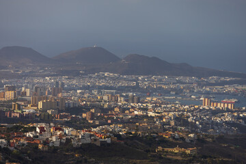 View of the seaside landscape. Pico de Bandama and Caldera on Gran Canaria in Spain
