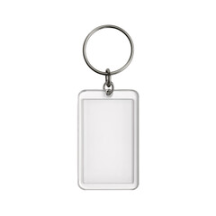 an acrylic keychain with a white background and a clear rectangular shape, with no text or design on the front, and space for one photo in an a6 format.