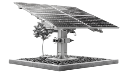 photovoltaic solar panel on a metal stand, isolated on a transparent background