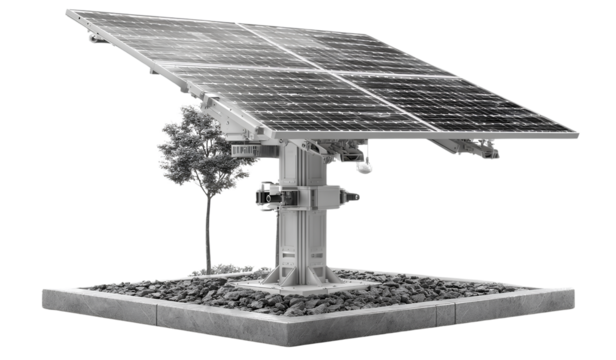 photovoltaic solar panel on a metal stand, isolated on a transparent background