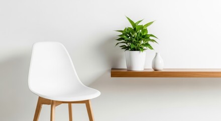 Minimalist Living Room Decor with White Chair and Plant