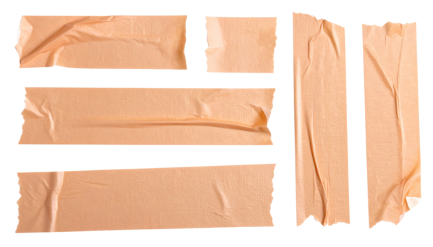 "Set of torn Peach Adhesive Tape Strips Isolated on Transparent Background"