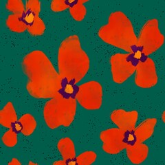 Digital Hand Painting Abstract Watercolor Poppy Flowers Seamless Pattern Isolated Background with Small Dots