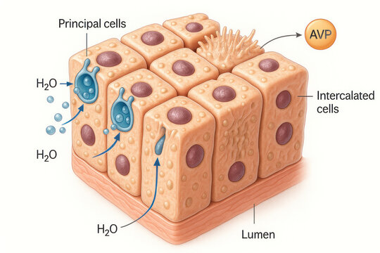Kidney Cells Illustration: Principal & Intercalated Cells, AVP Influence [Illustration]