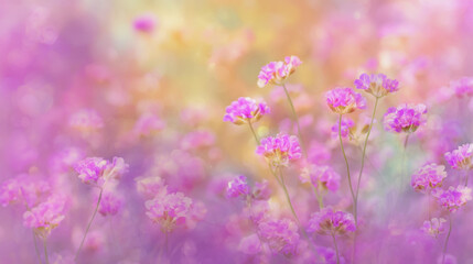 Fototapeta premium watercolor pictures Natural little a Statice flower field in a lifestyle style expressing wonder with pastel floral shades and golden lighting harmony