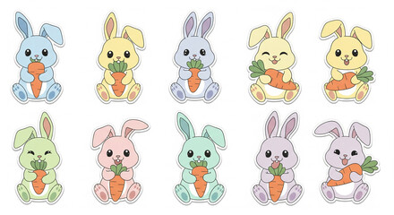 Fototapeta premium Adorable bunnies holding carrots, perfect for spring