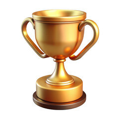 3d golden trophy with handles and pedestal for achievement and victory transparent background