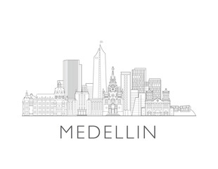 Naklejka premium Medellin, Colombia, cityscape illustration skyline drawing