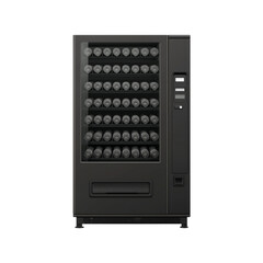  3d render of a black vending machine with 20 bottles, on a white background, front view