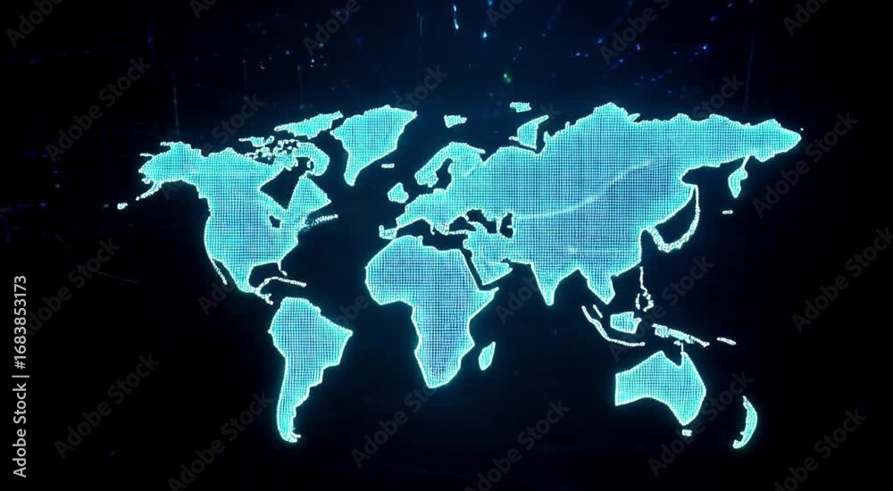 Wall mural an elegant global vector map with glowing binary code on a black background illustrates a futuristic