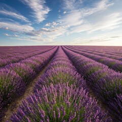 Obraz premium Rows of Lavender Flowers in a Field at Sunset