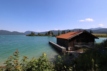 Fototapeta premium Panoramic view of Walchensee Lake Bavaria Germany