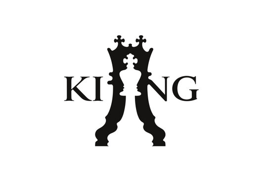 Logo design featuring a king piece and typography concept of Paired prints for him and her, text logo