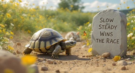 Turtle race slow and steady wins the race tortoise motivation success determination animal nature outdoor stone