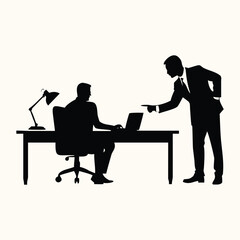 Boss scolding employee at a desk in silhouette business