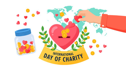 Illustration design vector art of international day of charity with heart and donation