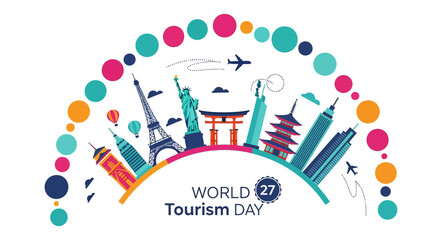 Illustration design vector art of colorful world tourism day celebration graphic design