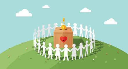 Illustration design vector art of unity and charity concept with people holding hands