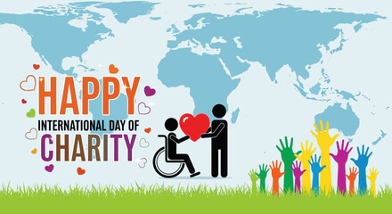Illustration design vector art of happy international day of charity with global map
