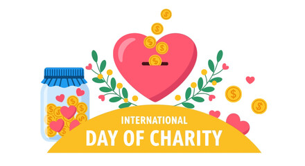 Illustration design vector art of international day of charity with heart and donations isolated