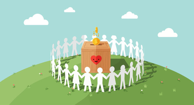 Illustration design vector art of unity and charity concept with people holding hands