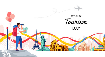 Illustration design vector art of world tourism day celebration with travel illustrations