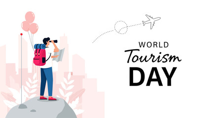 Illustration design vector art of world tourism day celebration with travelers