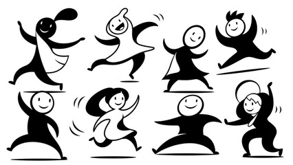 Obraz premium Top View People Outline Set | Mom and Girls Walking Vector Figures Isolated on White Background