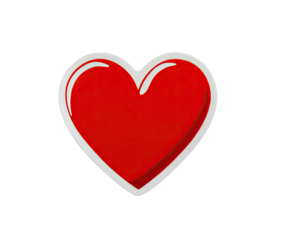 A bright red heart shape, outlined in white