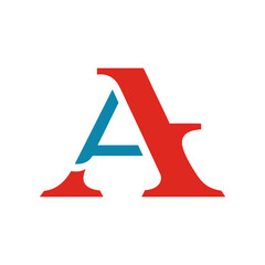 Stylized letter a logo design in red and blue with a black background representing a modern and abstract brand identity or initial