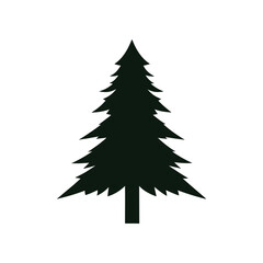 Obraz premium A simple dark green silhouette of a coniferous tree with a thick trunk and layered branches against a solid black background evoking nature and winter