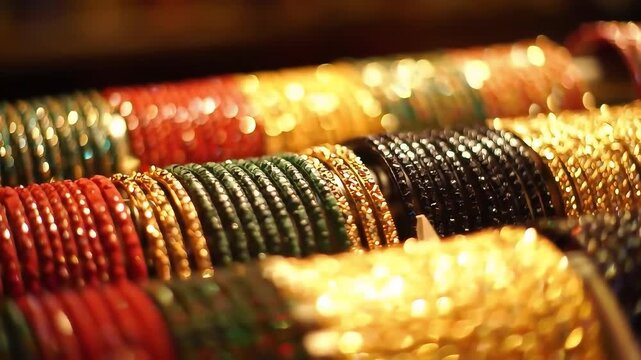 Vibrant Collection of Sparkling Traditional Indian Bangles.