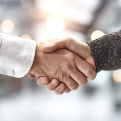 A close up shot of a business handshake deal between two partners